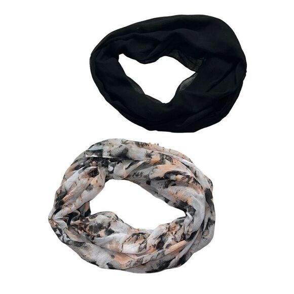 No Brand Accessories - BUNDLE (2) Infinity Scarfs — One Patterned & One Solid Black